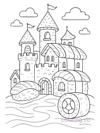 Fairytale Sushi Castle Coloring Page