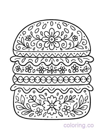 Intricate Folk Art Burger Coloring Page