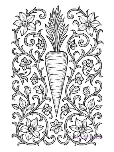 Gothic Floral Carrot Frame Coloring Page