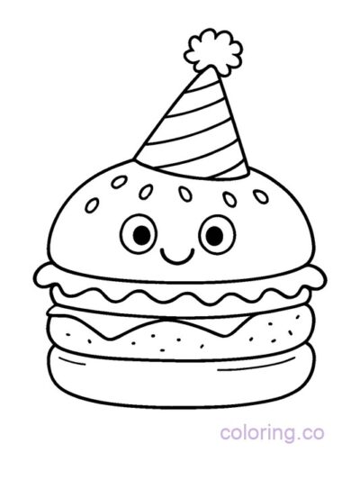Cute Hamburger with Fun Hat Coloring Page