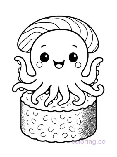 Cute Octopus Sushi Coloring Page