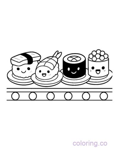 Cute Sushi Train Coloring Page