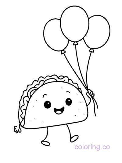 Cute Taco with Balloons Coloring Page