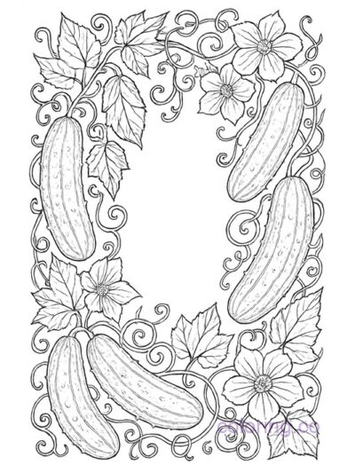 Intricate Cucumber Floral Frame Coloring Page