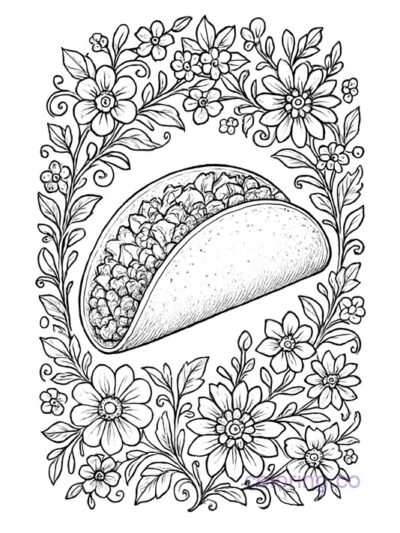 Intricate Floral Taco Coloring Page