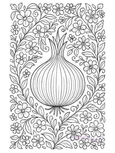Intricate Onion and Floral Frame Coloring Page