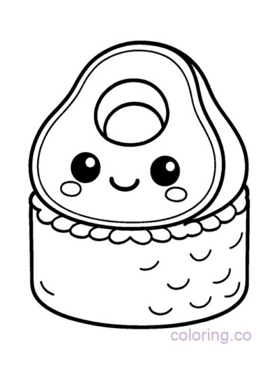 Adorable Kawaii Avocado Roll Coloring Page
