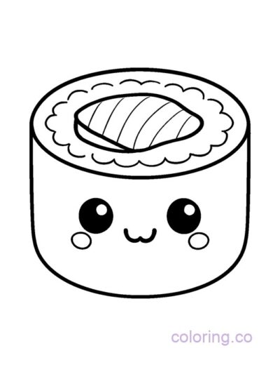 Cute Kawaii Tuna Roll Coloring Page