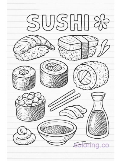 Fun Sushi Doodle Coloring Page