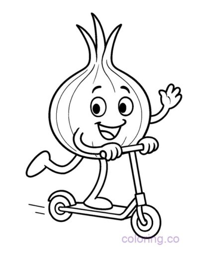 Fun Onion on a Scooter Coloring Page