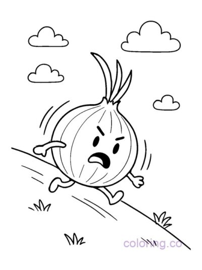 Cute Onion Rolling Down Hill Coloring Page