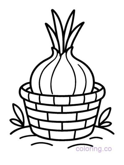 Cute Onion in a Basket Coloring Page