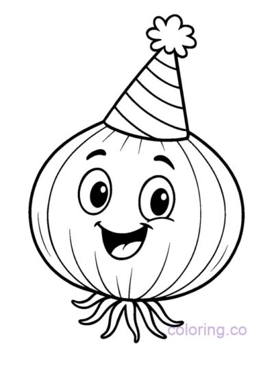 Fun Onion with Party Hat Coloring Page