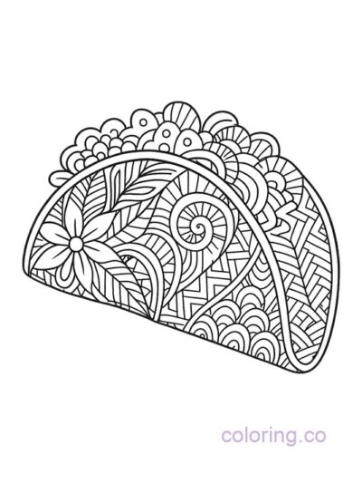 Intricate Zentangle Taco Coloring Page