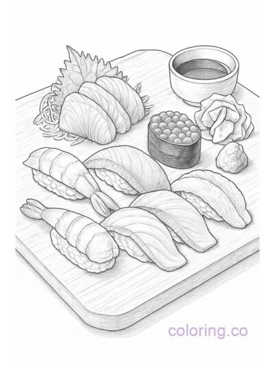 Realistic Sushi Omakase Coloring Page