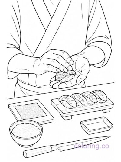 Realistic Sushi Chef Coloring Page