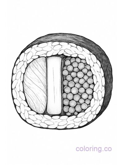 Realistic Sushi Roll Coloring Page