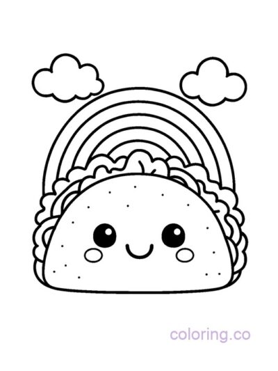 Adorable Smiley Taco with Rainbow Coloring Page