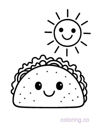 Smiley Taco and Sun Coloring Page