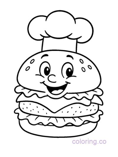 Smiling Burger Chef Coloring Page