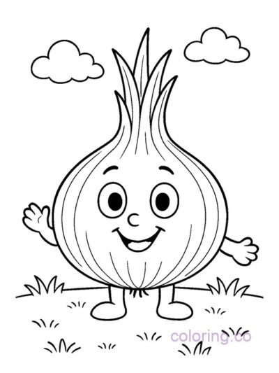 Cute Smiling Onion Coloring Page