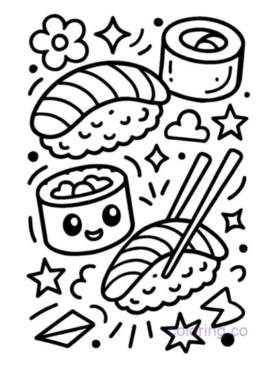 Fun Street Art Sushi Coloring Page