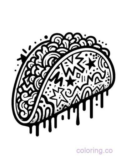Graffiti-Inspired Taco Coloring Page