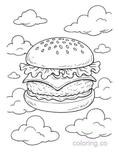 Surreal Burger in the Clouds Coloring Page