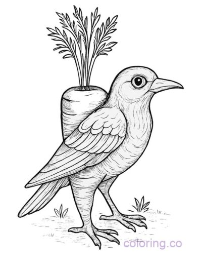 Surreal Bird and Carrot Coloring Page