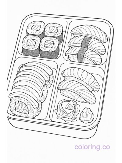 Cute Sushi Bento Box Coloring Page