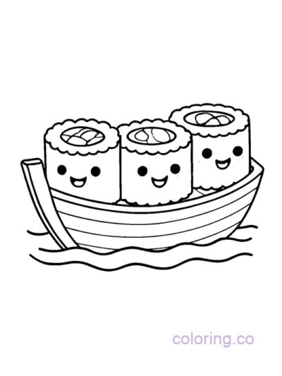 Cute Sushi Boat Ride Coloring Page