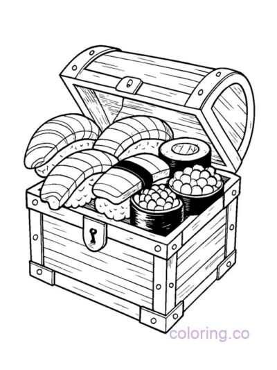 Sushi Treasure Chest Coloring Page
