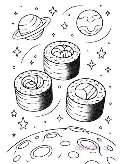 Sushi in Space Coloring Page