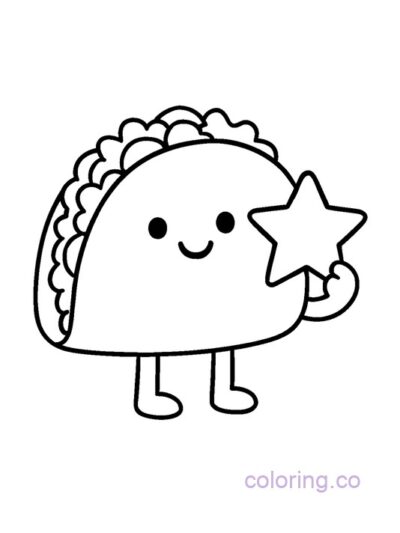 Cute Taco Holding a Star Coloring Page