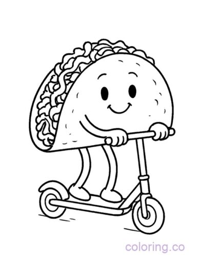 Taco on Scooter Coloring Page