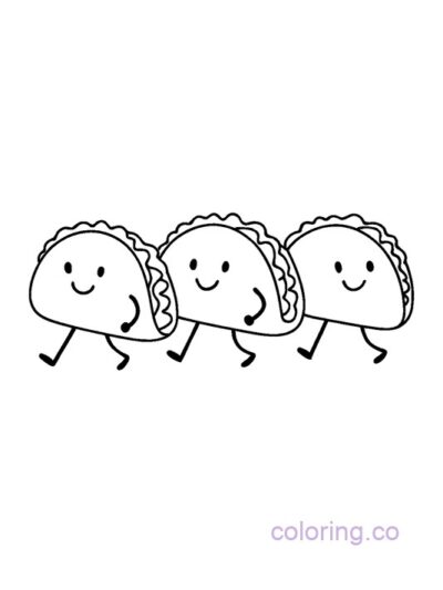 Cute Taco Trio Coloring Page for Preschool