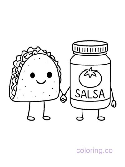 Cute Taco and Salsa Coloring Page