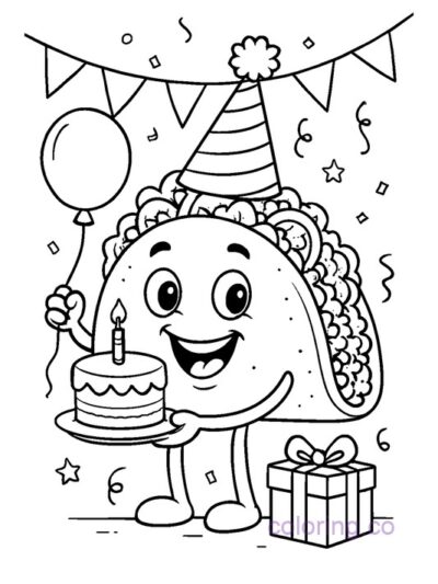 Taco Birthday Party Coloring Page