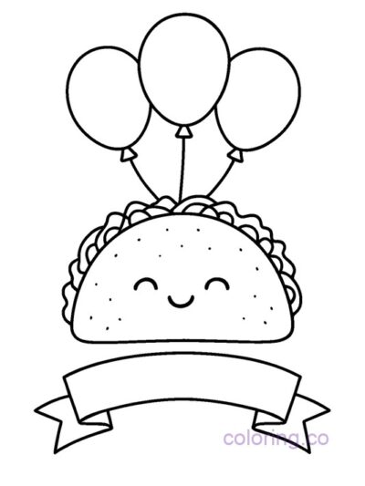 Fun Taco and Balloons Coloring Page