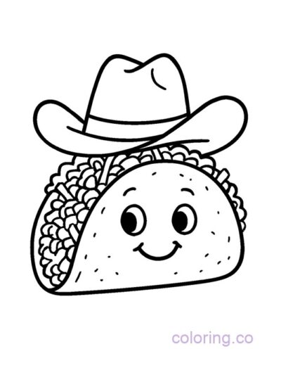 Cowboy Hat Taco Coloring Page for Preschool