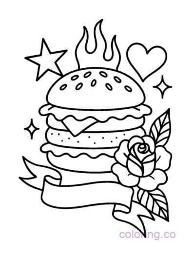 Fun Cartoon Burger Coloring Page