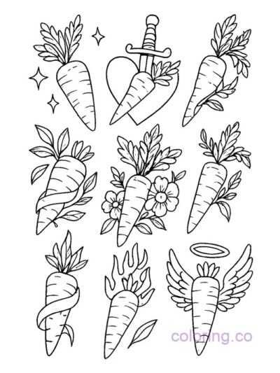 Tattoo Flash Carrot Coloring Page