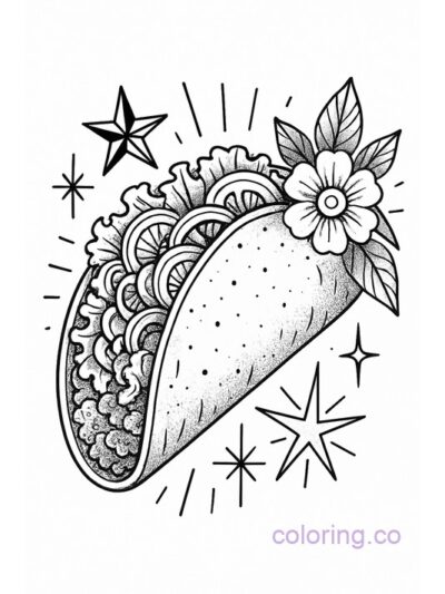 Intricate Taco Tattoo Flash Coloring Page