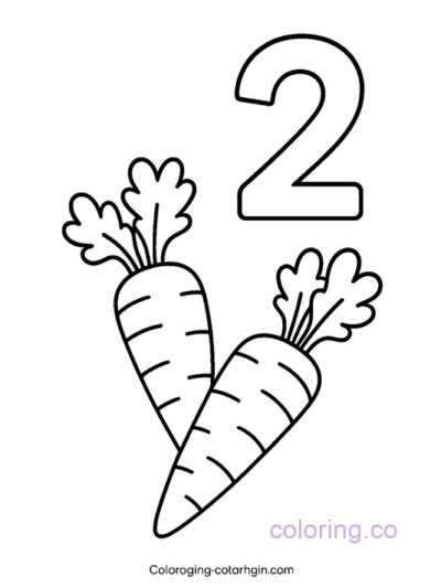 Fun Carrot and Number 2 Coloring Page
