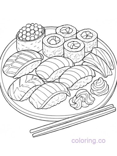 Intricate Sushi Plate Coloring Page