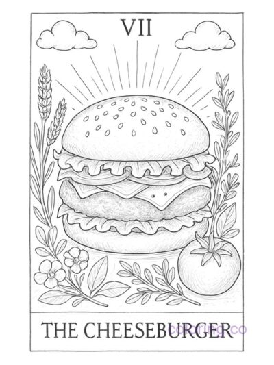 Cheeseburger Tarot Card Coloring Page