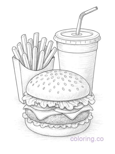 Intricate Hamburger Meal Coloring Page