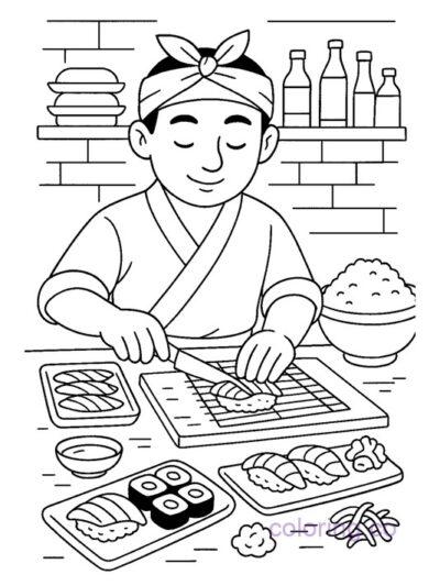 Sushi Making Coloring Page