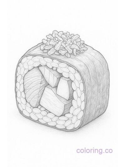 Realistic Intricate Sushi Roll Coloring Page