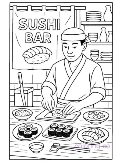 Sushi Bar Coloring Page